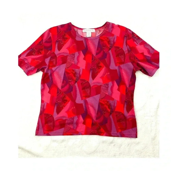 VTG Red Retro Top LARGE Shirt Short Sleeve 1990's Design Claudia D Women's - Picture 8 of 8